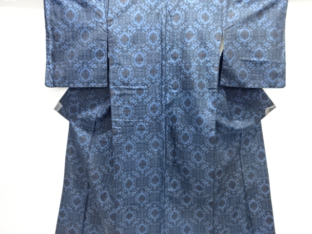 JAPANESE KIMONO / ANTIQUE KIMONO / SILK / TSUMUGI / WOVEN GEOMETRIC